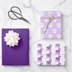 Border Terrier Dog Silhouett Purple Happy Birthday Wrapping Paper Sheet