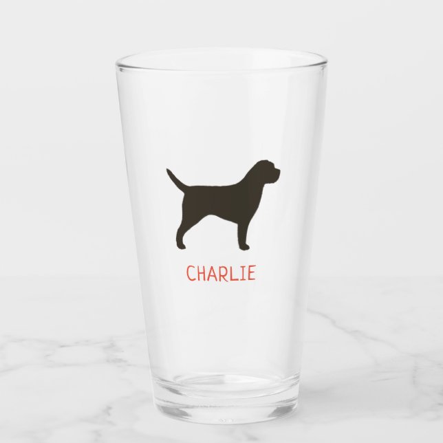 Border Terrier Dog Silhouette Personalised Glass (Front)