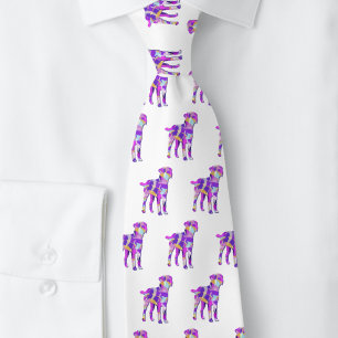 Border Terrier Dog Silhouette Purple White Neck Tie