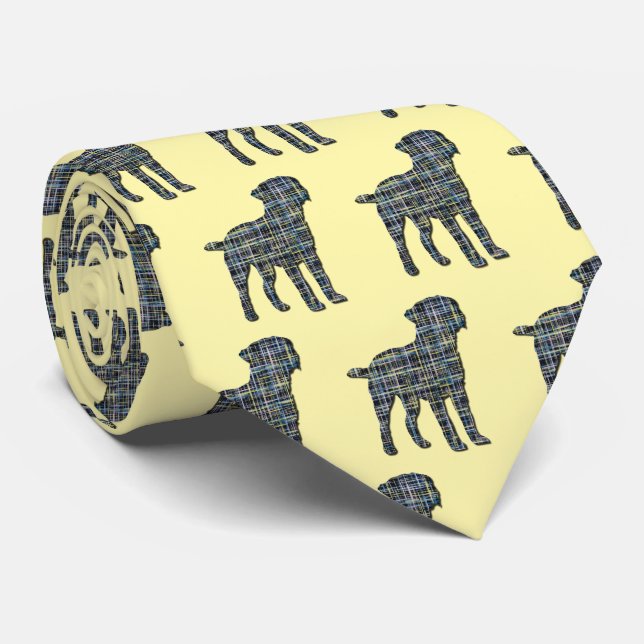 Border Terrier Dog Silhouette Y&B Grid Yellow Tie (Rolled)