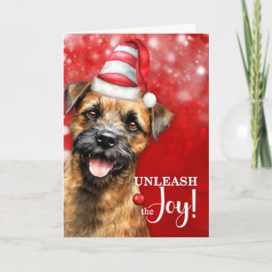 Border Terrier Dog Unleash the Joy Christmas Holiday Card