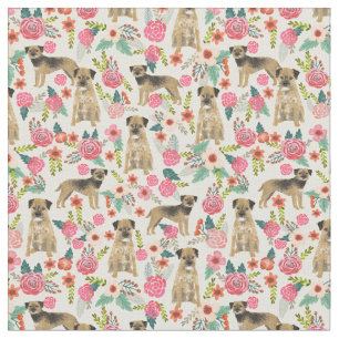 border terrier dog vintage florals cream fabric