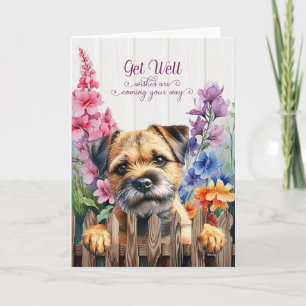 Border Terrier Dog with Gladiolus Garden Get Well Card