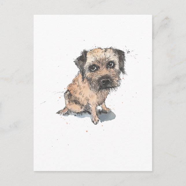 Border Terrier illustration, funny cute Dog Postca Postcard (Front)