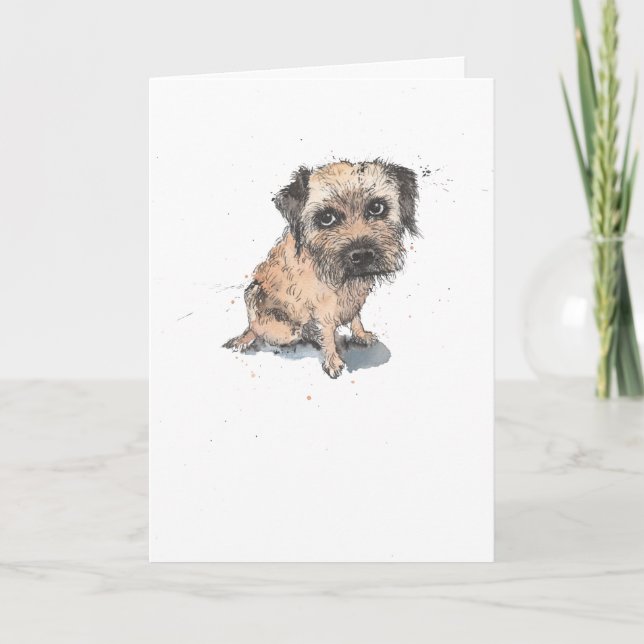 Border Terrier illustration,  funny Dog Birthday Card (Front)