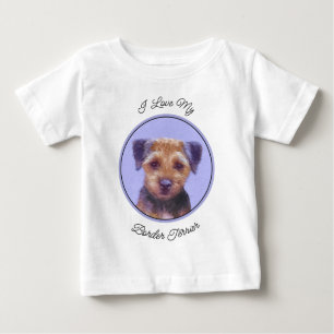 Border Terrier Painting - Cute Original Dog Art Baby T-Shirt