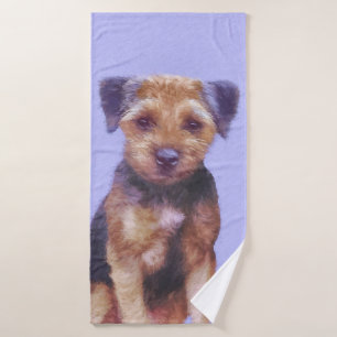 Border Terrier Painting - Cute Original Dog Art Bath Towel Set