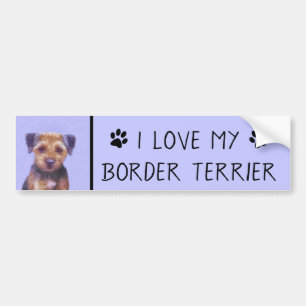 Border Terrier Painting - Cute Original Dog Art Bumper Sticker