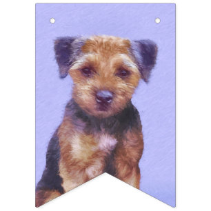 Border Terrier Painting - Cute Original Dog Art Bunting