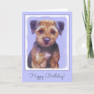 Border Terrier Painting - Cute Original Dog Art Card