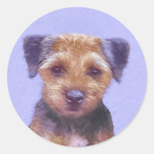 Border Terrier Painting - Cute Original Dog Art Classic Round Sticker