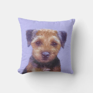 Border Terrier Painting - Cute Original Dog Art Cushion