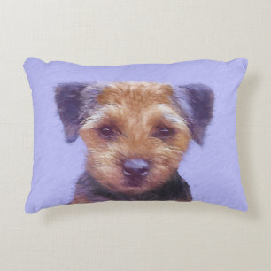 Border Terrier Painting - Cute Original Dog Art Decorative Cushion