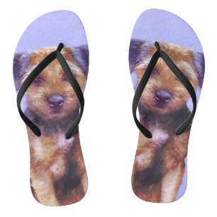 Border Terrier Painting - Cute Original Dog Art Jandals