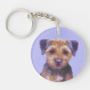 Border Terrier Painting - Cute Original Dog Art Key Ring