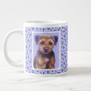Border Terrier Painting - Cute Original Dog Art Large Coffee Mug