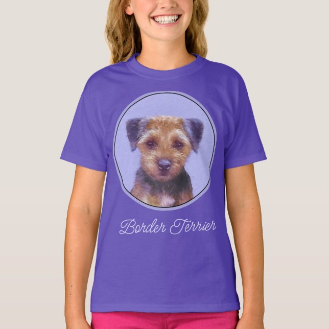 Border Terrier Painting - Cute Original Dog Art T- T-Shirt (Front)