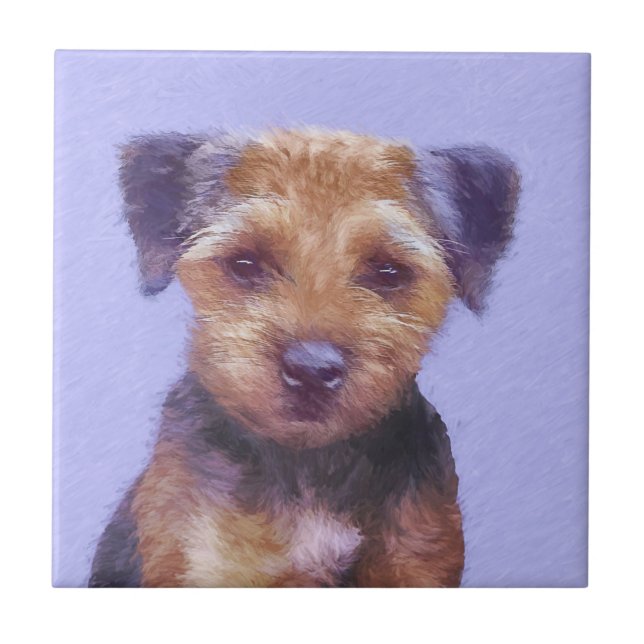 Border Terrier Painting - Cute Original Dog Art Tile (Front)