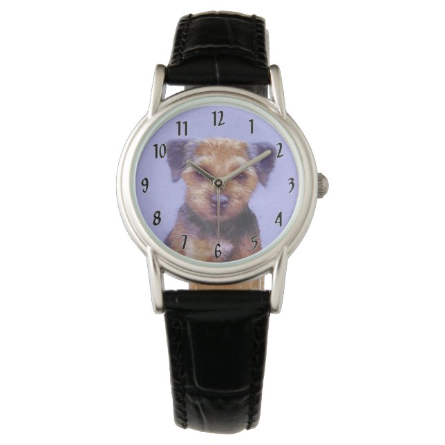 Border Terrier Painting - Cute Original Dog Art Watch (Front)