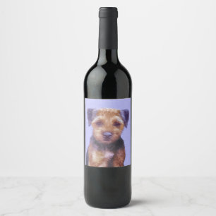 Border Terrier Painting - Cute Original Dog Art Wine Label