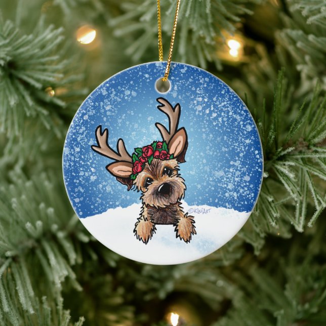 Border Terrier Reindeer Christmas Ceramic Ornament (Tree)