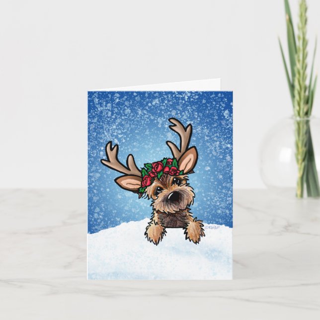 Border Terrier Reindeer Holiday Card (Front)