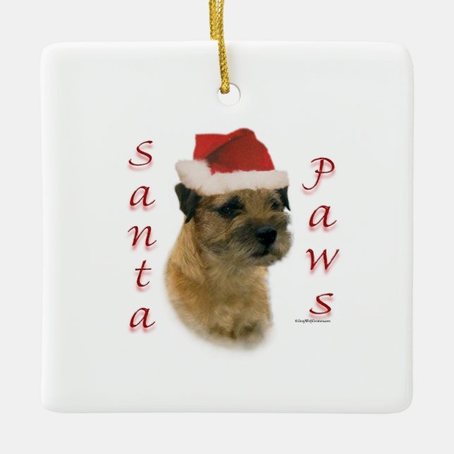 Border Terrier Santa Paws Ceramic Ornament (Front)