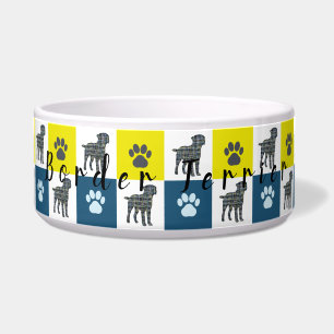 Border Terrier Silhouette & Paw Yellow & Blue Grid