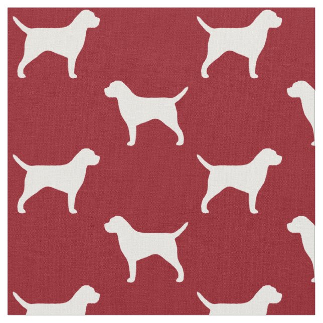 Border Terrier Silhouettes Red and White Patterned Fabric (Close Up)