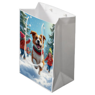 Border Terrier Snowball Fight Christmas Painting Medium Gift Bag