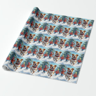 Border Terrier Snowball Fight Christmas Painting Wrapping Paper