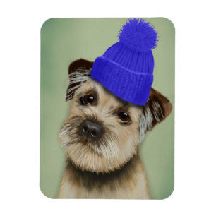 Border Terrier with Blue Bobble Hat Magnet