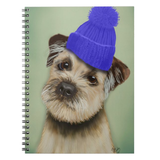 Border Terrier with Blue Bobble Hat Spiral Notebook (Front)