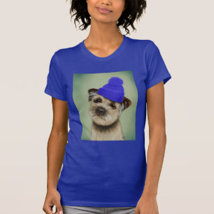 Border Terrier with Blue Bobble Hat T-Shirt