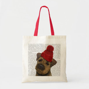 Border Terrier with Red Bobble Hat 3 Tote Bag
