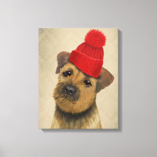 Border Terrier with Red Bobble Hat Canvas Print