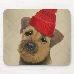 Border Terrier with Red Bobble Hat Mouse Pad