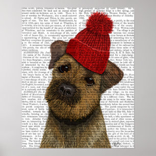 Border Terrier with Red Bobble Hat Poster