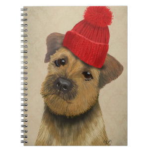 Border Terrier with Red Bobble Hat Spiral Notebook