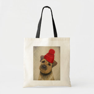 Border Terrier with Red Bobble Hat Tote Bag