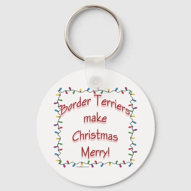 Border Terriers Make Christmas Merry Keychain (Front)