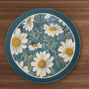 Bordered Art Nouveau Shasta Daisy  Ceramic Knob