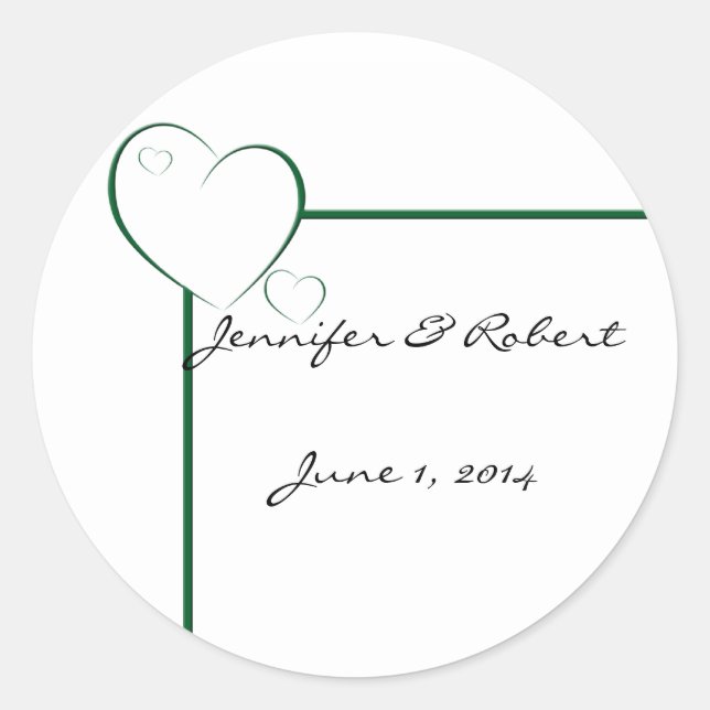 Bordered Hearts in Emerald Green Classic Round Sticker (Front)