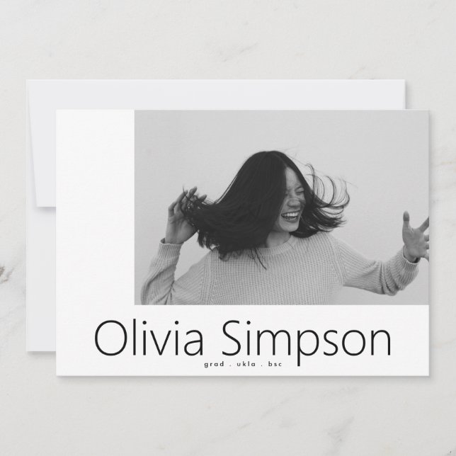 Bordered Modern Simple White Photo Black Onyx Grad Announcement (Front)