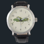 Bordered Print of Green Grasshopper Watch<br><div class="desc">This lime bordered print features a green grasshopper on a cream background. A Vision Studio original, this would make a great gift for the insect or nature lover in your life!</div>