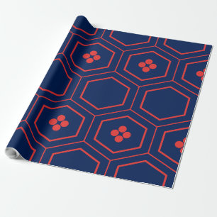 Bordered red kikkou  japanese pattern wrapping paper