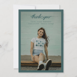 bordered simple single photo graduation thank you card