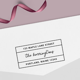 Bordered Stylish Script Family Name Return Address Self-inking Stamp