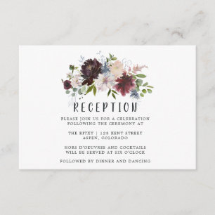 Bordo and Navy Floral Wedding Reception Enclosure Card