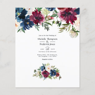 Bordo and Navy Watercolor Floral Wedding Flyer